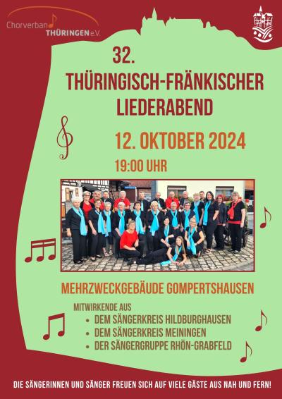 Plakat 32. Thüringisch-Fränkischer Liederabend Gompertshausen 2024