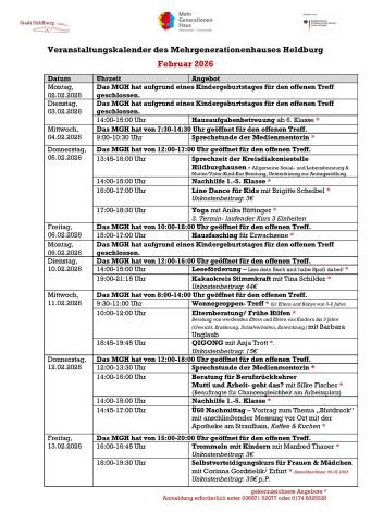 Veranstaltungskalender MGH Heldburg Februar 2026 Seite 1